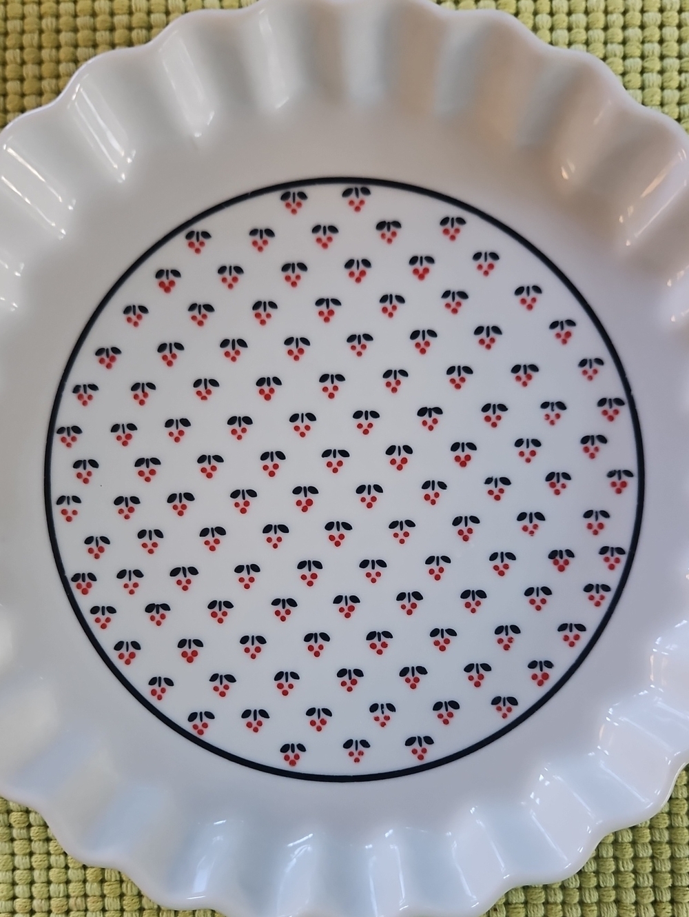 White Ruffled Tart Plate with Cherry Pattern